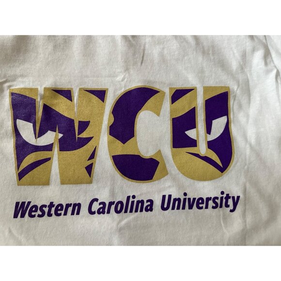 Western Carolina University WCU White Graphic Tee Heavy Cotton Size Small By Gil - Picture 7 of 7